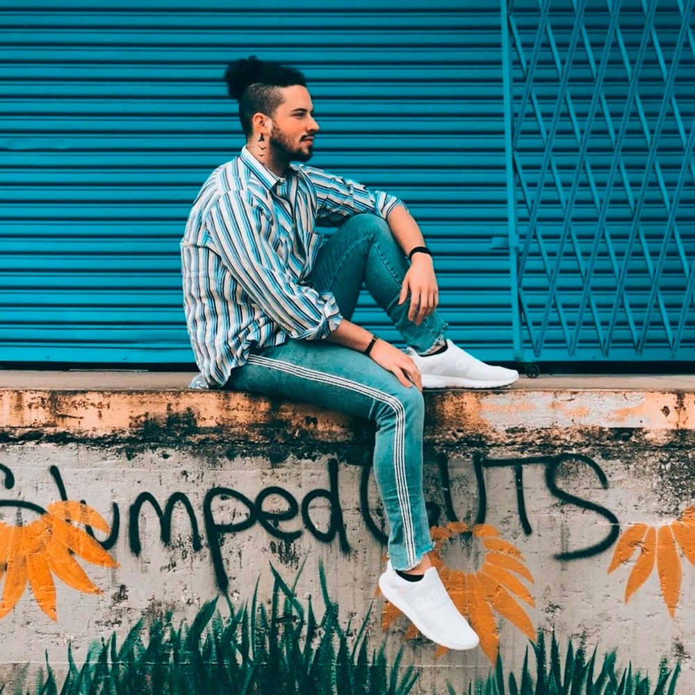 Light Wash Blue Skinny Jeans with B&W Tuxedo Stripes